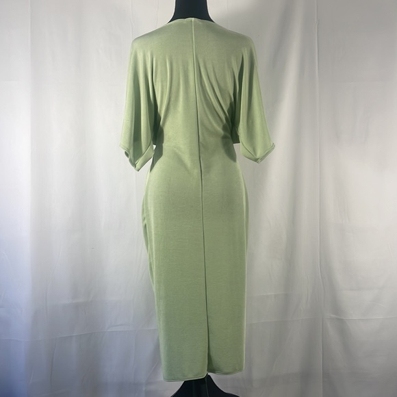 Light Green,Twist Front Batwing Sleeve Split Thigh Midi Dress Dress,large - Picture 5 of 8